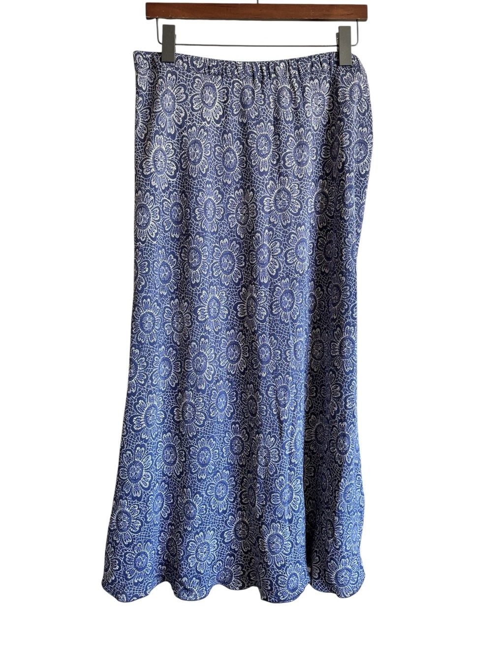 Isabella Bird 100% Silk Blue Floral Maxi Skirt